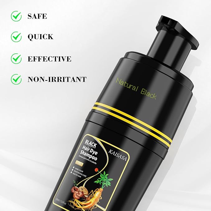 Black Hair Dye Shampoo 3 in 1, Hair Color Shampoo for Cover Grey Hair, Natural with Herbal Ingredient for Men and Women (Black)