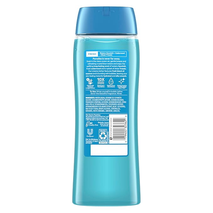 Suave Moisturizing Body Wash, with Ocean Breeze Scent and Vitamin E Extract, No Parabens, No Phtahaltes, 18 Oz Pack of 6