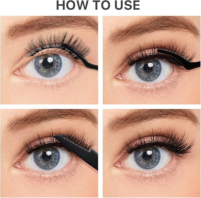 Pretty memory Upgraded Lash Applicator Tool with Comb, 2-IN-1 Stainless Steel Eyelash Tweezers, Lash Extension Curlers, Curved Tweezer Clip for Easy Application and Removal, Black