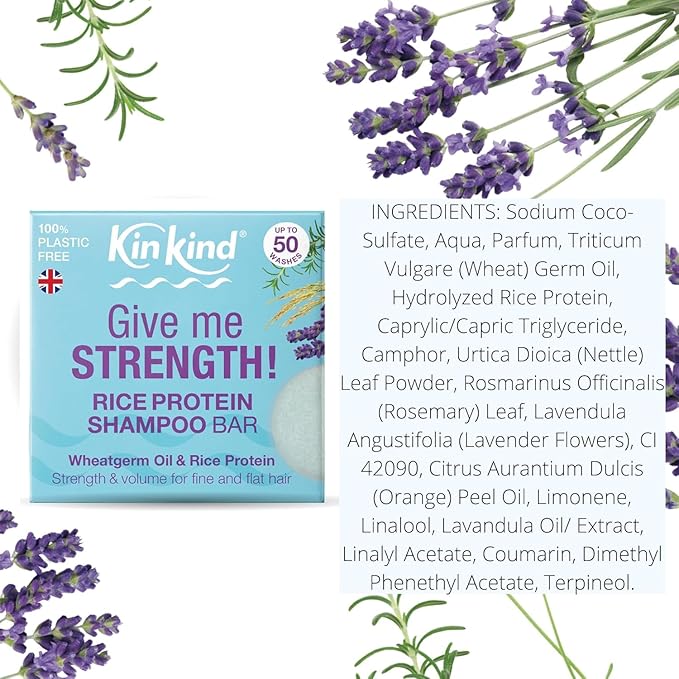 KinKind Rice Shampoo Bar for Hair Growth | Give me STRENGTH! Bar Shampoo for Thinning Hair | Hair Thickening Rice Protein | Volume for Fine & Flat Hair | Up to 50 washes