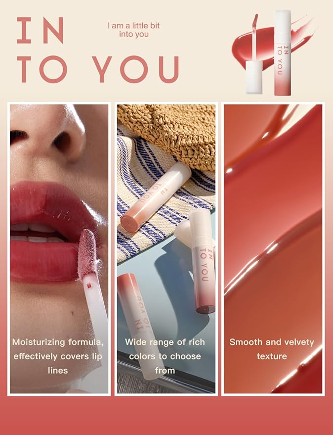 INTO YOU Lip Gloss Coco Liquid Moisturizing Lipstick Long Lasting Lip Stick Lip Stain Makeup Glitter Shine Non-sticky Lipstick for Women(CC02)