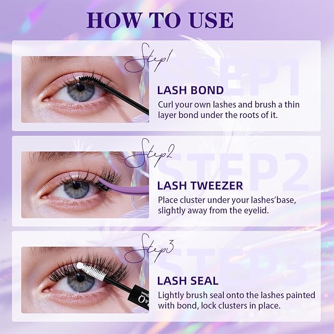 B&Q Lash Clusters Kit 132 pcs 5D Layered Volume Lash Extension Kit 8-18 mm Feathery Soft Lightweight Eyelash Clusters with Waterproof Bond and Seal Eyelash Applicator Remover (Set-Feath5D 06)
