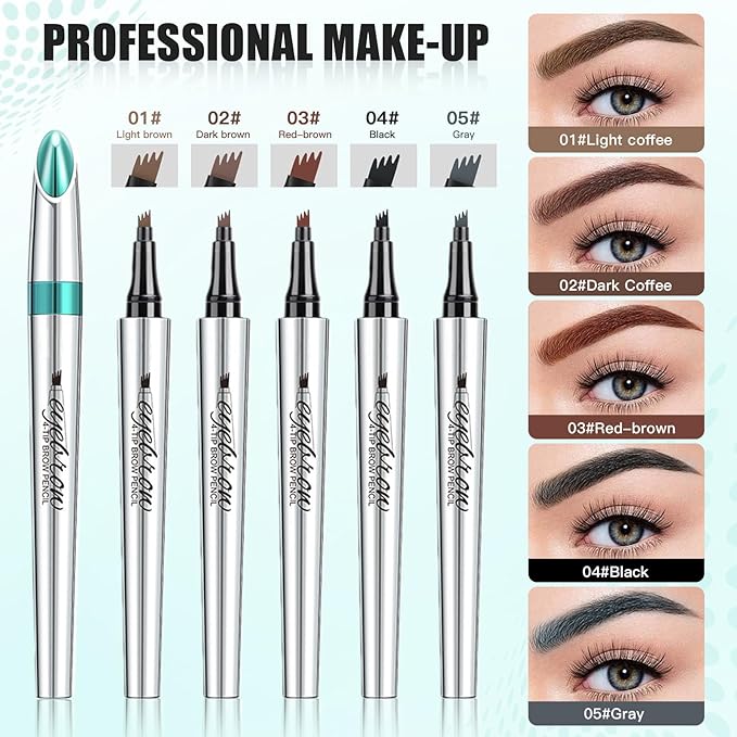 Microblading Eyebrow Pencil, Eyebrow Pen with an Upgrade Micro-Fork Tip Applicator, Waterproof Microblading Brow Pen,Last All Day, Brow Pencil for Natural Looking Brows Makeup (Dark Brown)