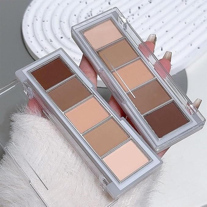 5 Colors Matte Nude Eyeshadow Makeup Palette, Nude Pink Brown Cocoa Neutral Matte Smokey Cream Mini Eye Shadow Palette Makeup for Older Women Blue Green Eyes, Contour Make up Palettes sombras de ojos