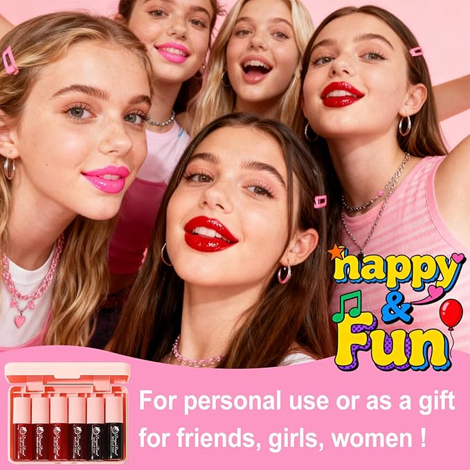6 Colors Lip Tint Stain Set, Korean Velvet Watery Lip Stain Moisturizing Mini Liquid Lipstick, Multi-use Lip and Cheek Tint, Long lasting Non-Stick Cup Waterproof, Lip Color Makeup
