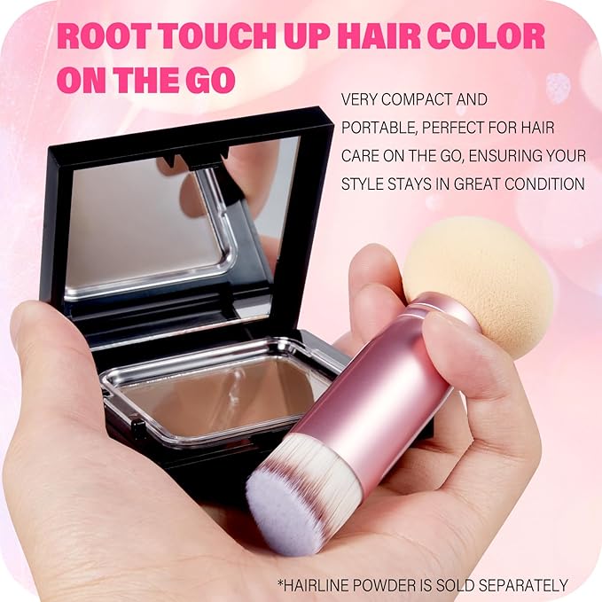 Dual-Ended Hair Makeup Brush - Precision Hairline Powder With Sponge Tip for Seamless Blending, Concealer, Root Touch Up, and Contour (Rose Pink, 3.5 Inch)