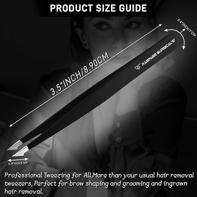 Professional Tweezers Pointed & Slanted for Eyebrow Stainless Steel 2, Pcs Set, Pointed Slant Tip Tweezers for Facial Hair, Plucking Removing Ingrown Hairs, Tweezer for Women Men (Black)