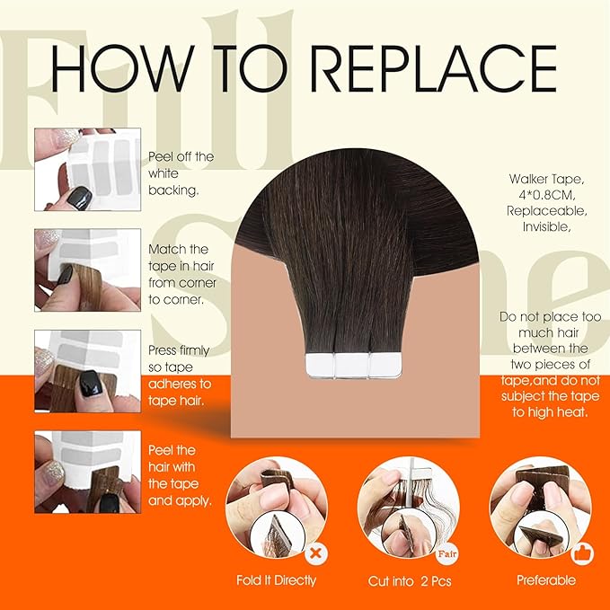Full Shine Brown Tape in Extensions Real Human Hair 20Inch Tape in Hair Extensions Human Hair Color 2 Adhesive Extension Seamless Invisible Skin Weft Daily Office Look 100G 40Pcs