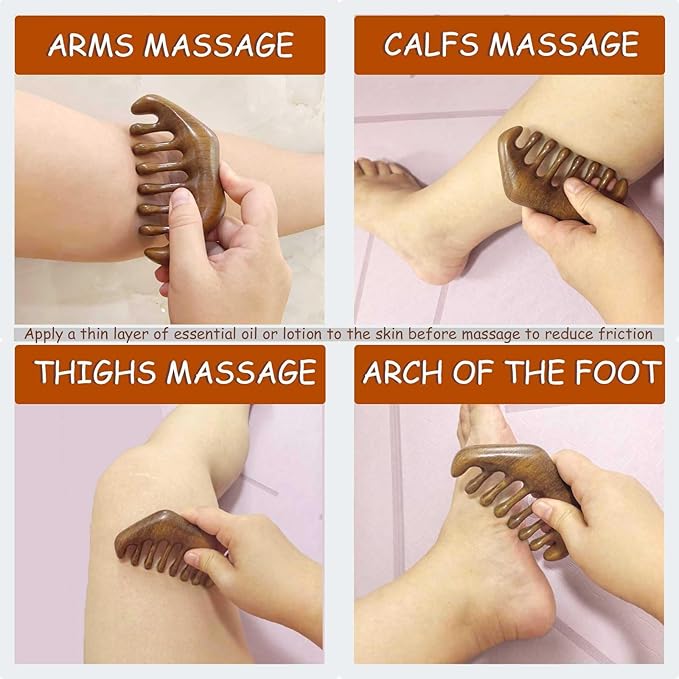 Wooden Scalp Massager for Scalp Gua sha, Massage Comb, Wooden Head Massager - Sandalwood