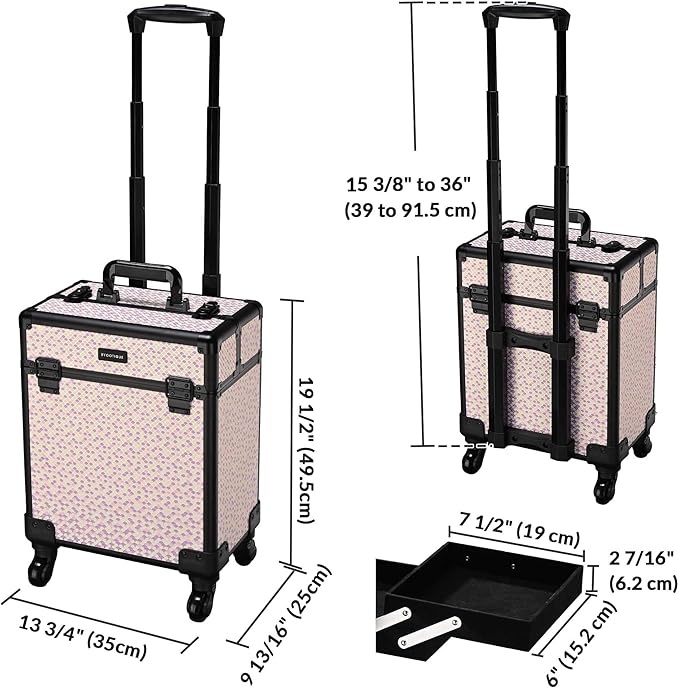 BYOOTIQUE Cosmetology Case on Wheels Cosmetic Trolley Travel Art Deco Tyrian