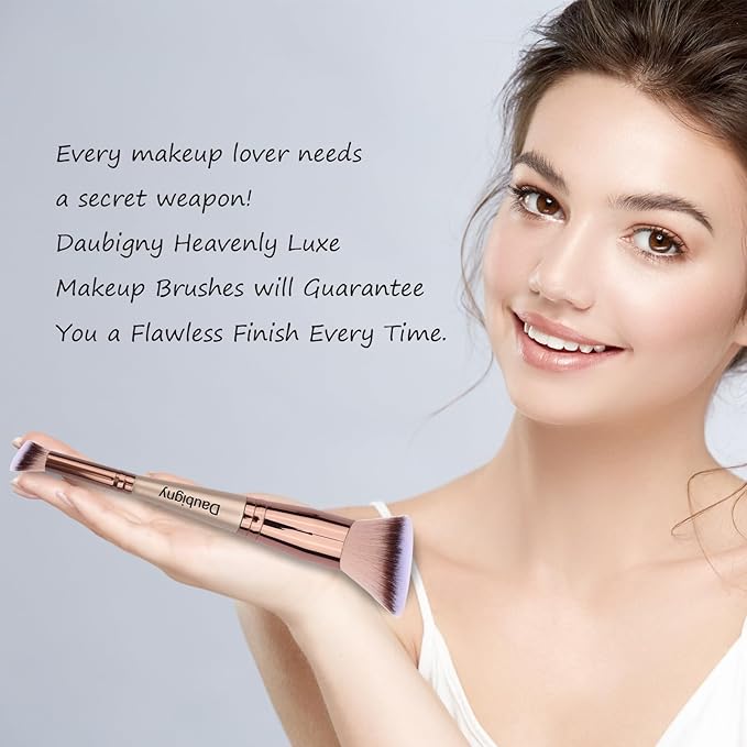 Daubigny Makeup Brushes Dual-ended Angled Foundation Brush Concealer Brush Perfect for Any Look Premium Luxe Hair Rounded Taperd Flawless Brush Ideal for Liquid, Cream, Powder,Blending,