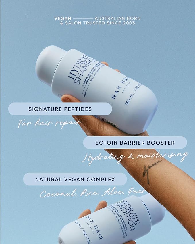 NAK Signature Hydrate Shampoo 350ml - Moisturizing Sulfate-Free Cleanser- Hydrates, Restores & Smooths Color-Treated Hair with Coconut Oil & Peptides - Vegan & Cruelty-Free