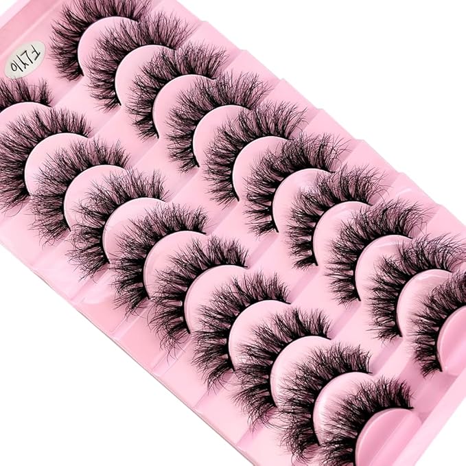 HBZGTLAD New 10 Pairs 3D Mink Lashes False Eyelashes Handmade Wispy Fluffy Long Lashes Natural Eye Makeup Tools Eye Lashes(Fly-10)