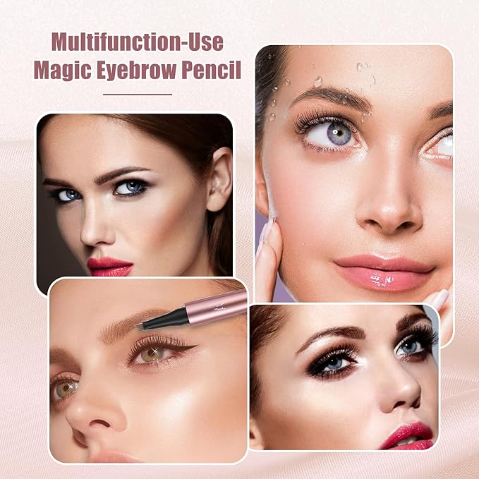 Eyebrow Pen, 2025 New 3D Waterproof Microblading Eyebrow Pencil, 4 Tip Eye Brow Pen, Natural Makeup Long-Lasting Fine Stroke Magic Eyebrow Pencil Stay on All Day (Black)