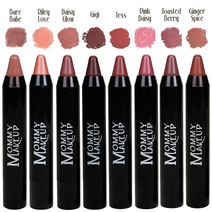 Mommy Makeup Triple Sticks Lipstick, Cream Blush & Teatment All-In-One with Shea & Cocoa Butter - Soft & Creamy Moisturizing Lip Crayon For Lips & Cheeks (Riley Love)