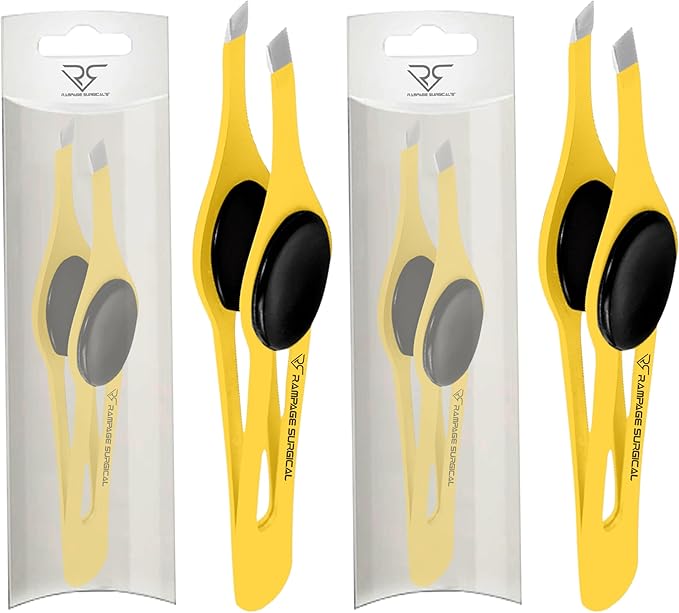 Professional Eyebrow Tweezers Slanted & Pointed Tip Stainless Steel 2,3xPcs Set, Non-Slip Grip Slant Tip Tweezers for Facial Hair, Plucking Removing Ingrown Hairs, Tweezer for Women Men