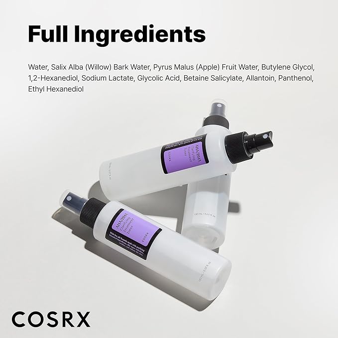 COSRX AHA/BHA Treatment Toner 5.07 fl.oz/ 150ml, Facial Exfoliating Spray for Whiteheads, Pores, & Uneven Skin, Korean Toner, Korean Skin Care, Stocking Stuffers, Gifts for Women, Holiday Gifts