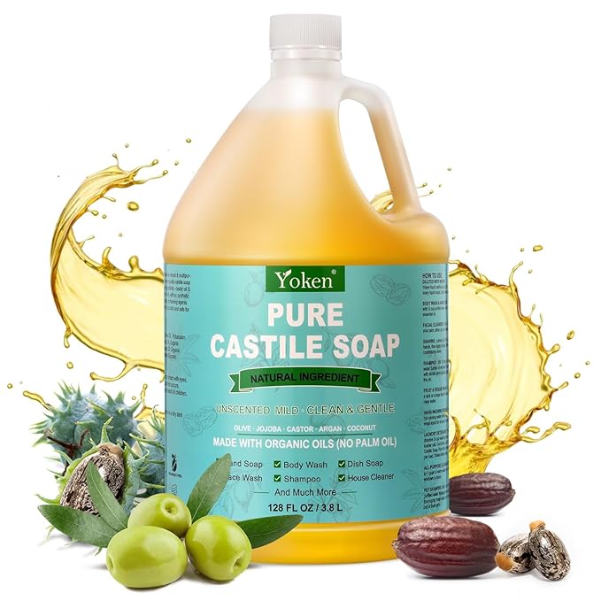 Castile Soap Liquid EWG Verified(1 Gallon, Unscented) Pure-Castile Liquid Soap for Body, Face, Hand, Pets, Laundry, Dish Soap and More - Made With Organic Oil, Vegan, Clean & Gentle, Versatile