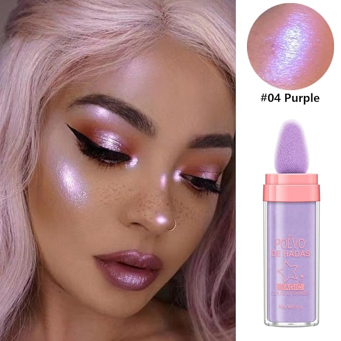 Polvo De Hadas 3 Pack Fairy Dust Highlight Patting Powder for Face, Eye, and Full Body Contouring, Halloween Sparkling Body Glitter Powder