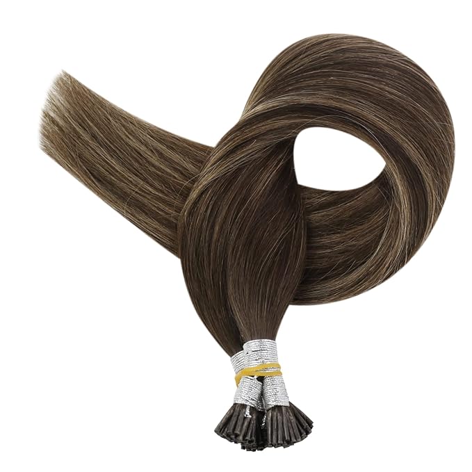 Full Shine I Tip Hair Extensions Human Hair Color 2/8/2 Balayage Brown 22 Inch Itip Human Hair Extensions 50 Grams Pre Bonded Extensions Remy Hair for Wedding