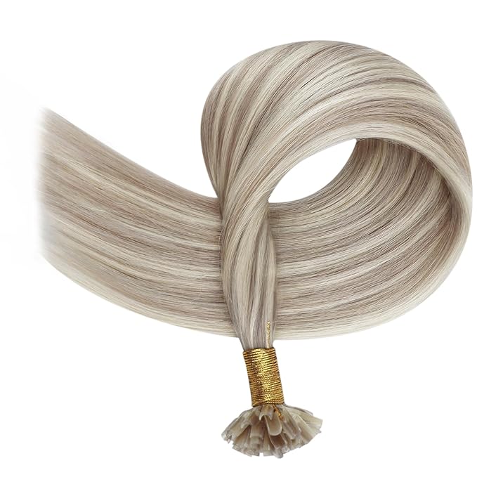 Full Shine U Tip Hair Extensions 14 Inch Color 18 Ash Blonde Highlighted with 613 Blonde 40 Grams Keratin Hair Extensions Human Hair for Women Fusion Extensions