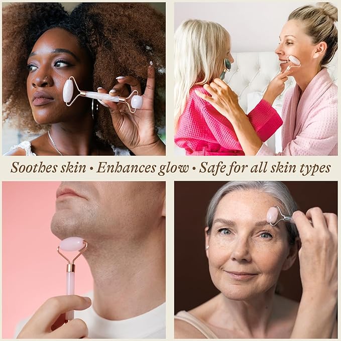 Rose Quartz Face Roller - Relaxation Gifts for Women, Stocking Stuffers for Teenage Girls & Her, Massager Skin Care Tools for Fine Lines and Wrinkles, Beauty Gift Ideas, Self Care Facial Tool