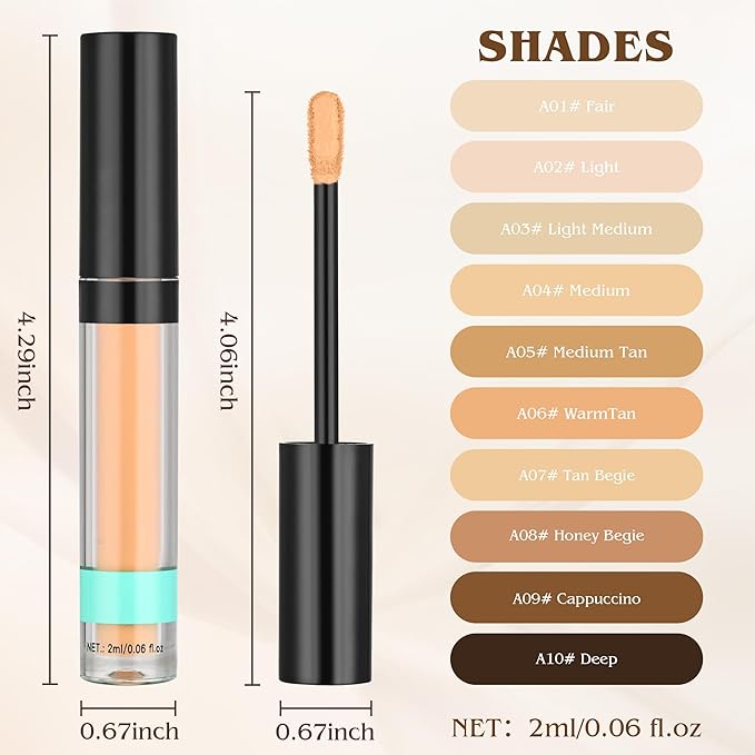 Full Coverage Liquid Concealer, Foundation Makeup for Older Women, Cover Blemishes & Under-Eye Circles, Spots, Matte Finish, Hydrating Primer for Correct, 0.06 floz, Vegan & Cruelty-Free 07#Tan Begie