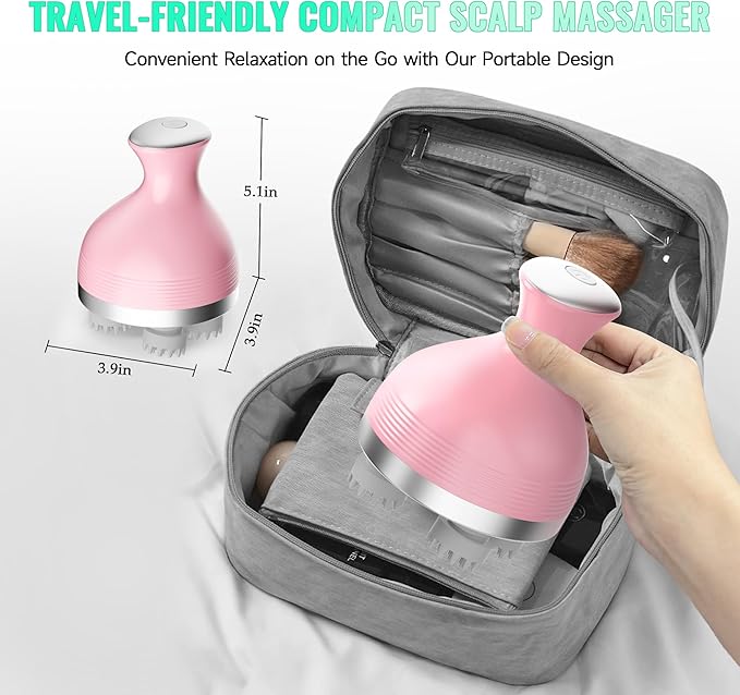 Queenwill Electric Cordless Scalp Massager Head Scalp Stress Relax, Handheld Portable Head Scratcher Massage for Hair Growth, Claws Cat Massager with Kneading 84 Massage Nodes, Ideal Gift (Pink)