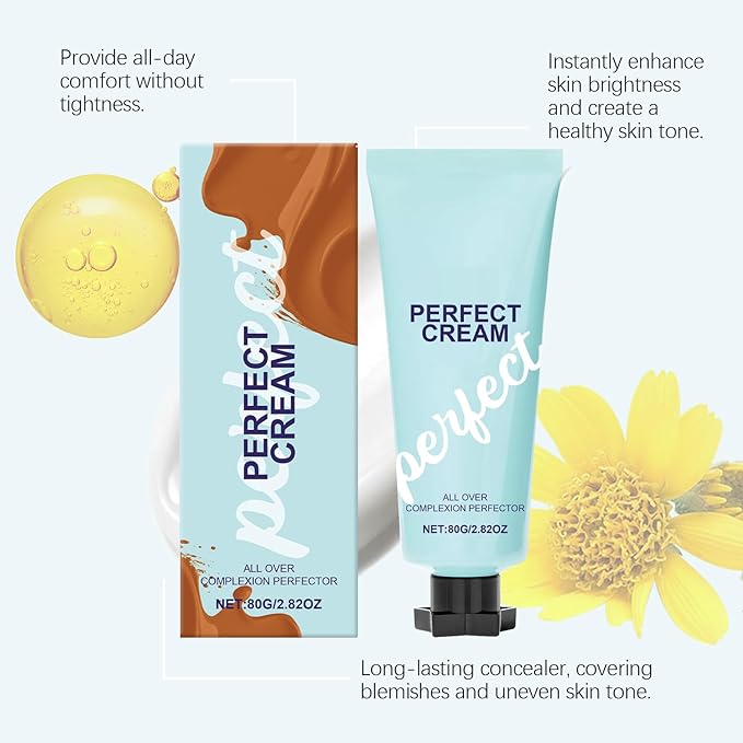 CC Cream All-Over Complexion Perfector, Long-Lasting Foundation, Face & Body Coverage Perfector, Full Coverage Concealer Cream, 2.82 Oz (Dark Skin)