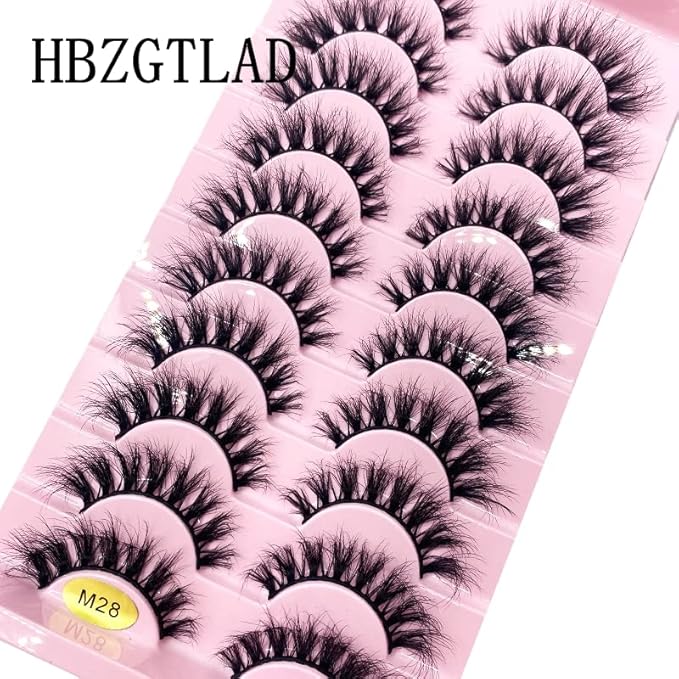 HBZGTLAD New 10 Pairs 3D Mink Lashes False Eyelashes Handmade Wispy Fluffy Long Lashes Natural Eye Makeup Tools Eye Lashes(M28)