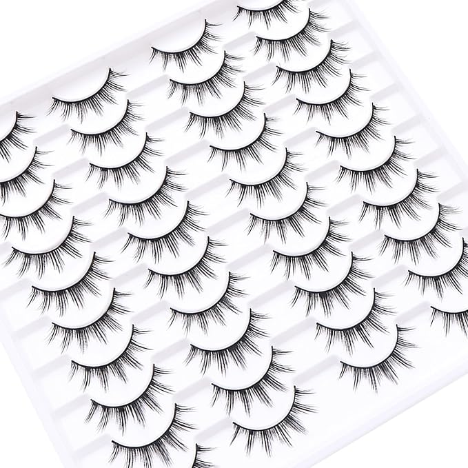 False Eyelashes 20 Pairs Wispy Lashes Faux Mink Lashes 14mm 3D Fluffy Cat Eye Lashes (style 20-067)