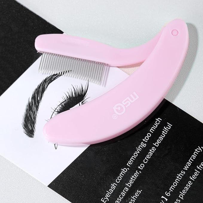 Eyelash Comb MSQ Eyelash Separator Tool Eyelash Comb Separator Folding Eyelash Brush Separator Lash Comb for Eyelash Makeup Brush (Pink)