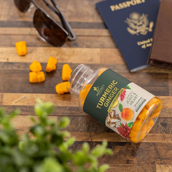 Turmeric Curcumin Supplement Gummies - 95% Curcuminoids with Turmeric & Ginger, Black Pepper for Best Absorption, Nature's Vegan Joint Support, Non-GMO, Gluten Free, Tasty Peach Flavor - 60 Gummies