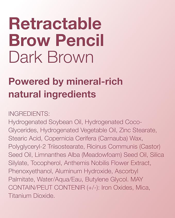 Mineral Fusion Retractable Brow Pencil (Dark Brown) - TZR 2025 Beauty Heroes Award Winner - Shape & Define Eyebrow with Blending Spoolie Brush - Velvety Smooth, Long-Lasting Color - Vegan Formula
