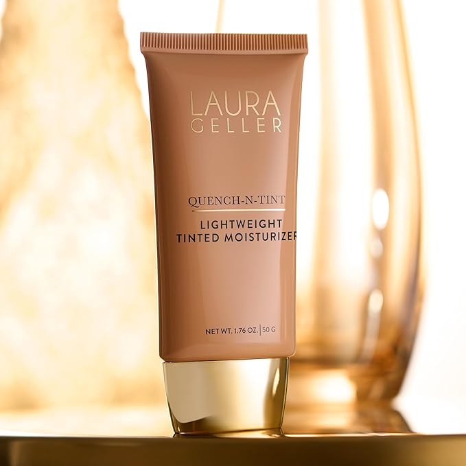 LAURA GELLER NEW YORK Quench-n-Tint Hydrating Foundation - Medium/Deep - Sheer to Light Buildable Coverage - Natural Glow Finish - Lightweight Formula with Hyaluronic Acid