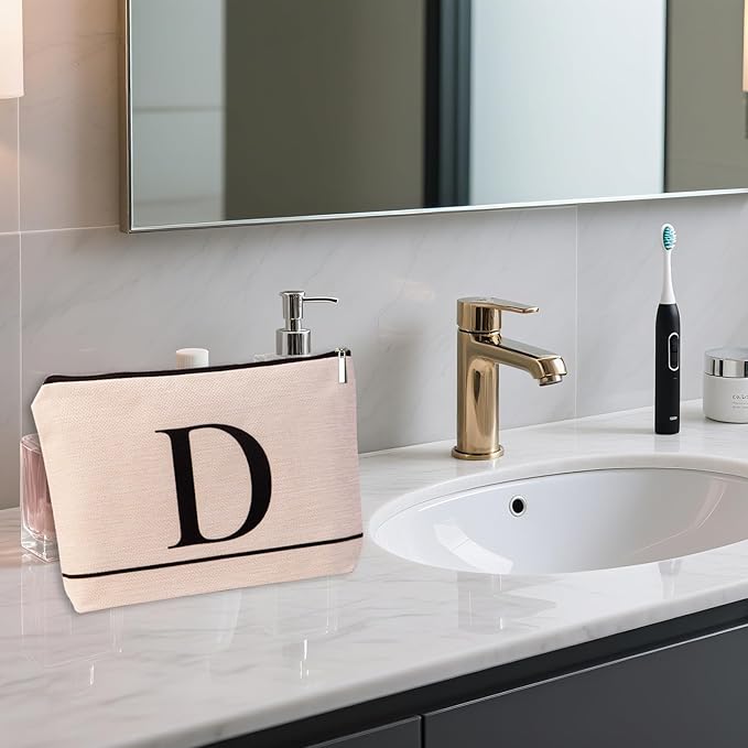 Letter A-Z Initial Personalized Makeup Bags, Birthday Gifts for Women, Monogrammed Gifts for Women Mom Sister Best Friend Bride Bridesmaid, Mothers Day, Christmas, Small Travel Cosmetic Bag (D)