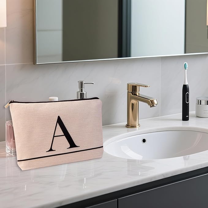 Letter A-Z Initial Personalized Makeup Bags, Birthday Gifts for Women, Monogrammed Gifts for Women Mom Sister Best Friend Bride Bridesmaid, Mothers Day, Christmas, Small Travel Cosmetic Bag (A)