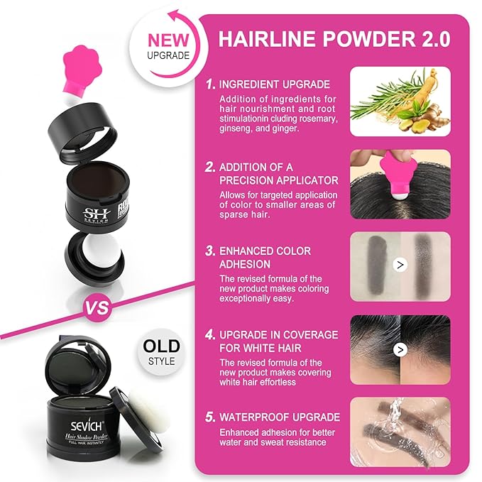 Sevich Hairline Powder 2.0,Instantly Conceals Hair Loss, Root Touch up Powder, Hair Shadow Toppers for Women & Men Thinning Gray Hair, Windproof & Sweatproof, 48H Makeup Lasting, Black
