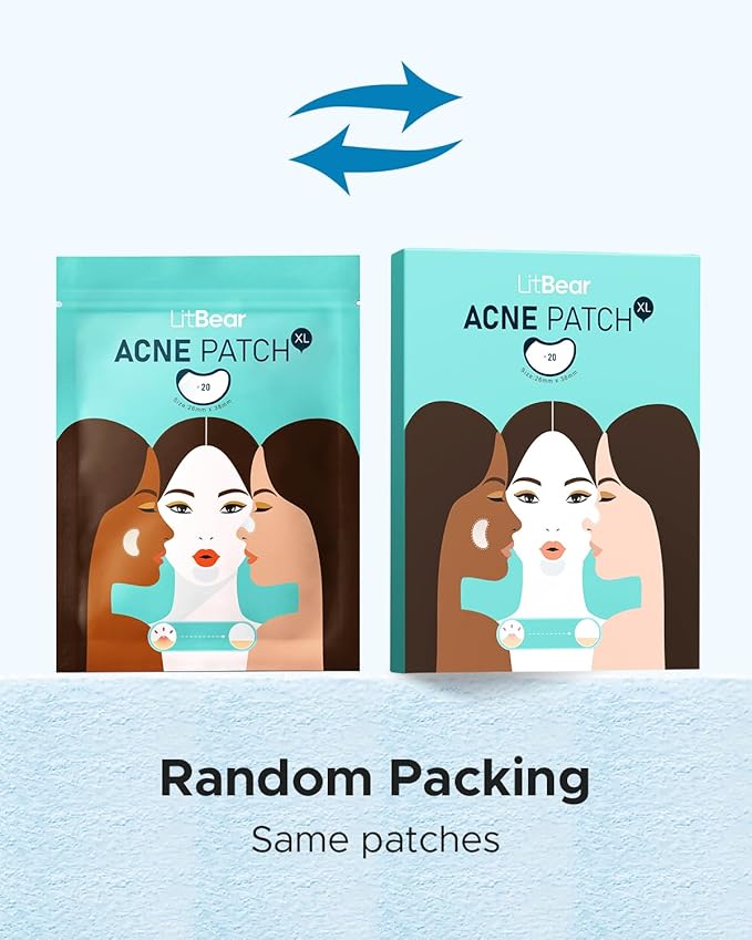 LitBear Acne Patches Large, Hydrocolloid Pimple Patches for Breakouts, Zit and Blemish, Large Acne Patches for Face, Chin, Back and Body with Tea Tree & Calendula Oil (Pack of 2)