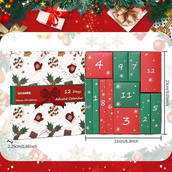 UCANBE Makeup Advent 2025, 12 Days Christmas Countdown Calendar Surprise Gift Kit, Festival Holiday Xmas Cosmetic Starter Makeup Set with 12 Beauty Boxes for Teens Girls Women