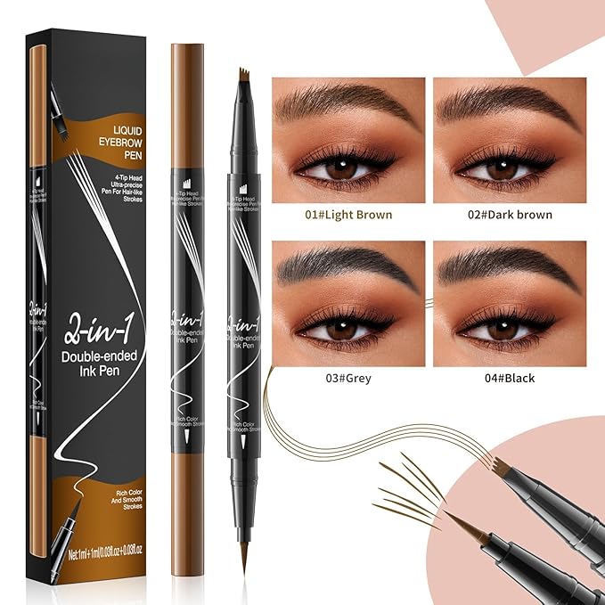 2-in-1 Microblading Eyebrow Pencil Wet and Wild Eyebrow Pencil Waterproof Microblade Eyebrow Pen Brow Kit with Micro-Fork-Tip and Eyebrow Brush (2#)