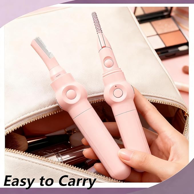 2-in-1 Multifunctional Heated Eyelash Curler & Eyebrow Trimmer for Women, Fast Heated Rechargeable Electric Eyelash Curler with 3 Heat Settings, 24H Long Lasting, Ideal Makeup Tool Gift