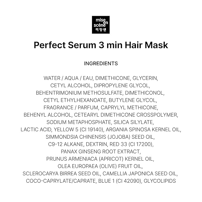 Mise En Scene 3 Min Korean Hair Mask - Perfect Serum Super Rich 3 Min Salon Pack - Strengthening and Hydrating, Korean HairCare, Hair Balm Texture 10.14 Fl Oz.