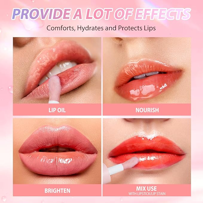 LANGMANNI Moisturizing Lip Oil,No-Sticky Lip Gloss Lip Balm Lip Care,Fruit Flavoured Lip Oil For Dry Lip's Moisturizing Hydrating And Nourishing ((Cherry))