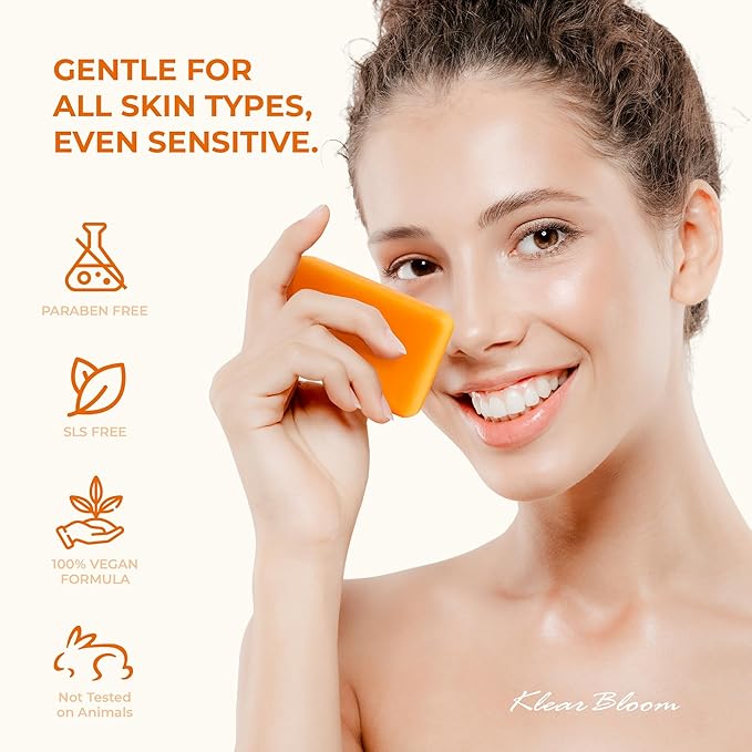 Kojic Acid Soap, Turmeric Soap Bar for Dark Spots Brightening & Moisturizing with Collagen, Vitamin E, Retinol, Hyaluronic Acid, Shea Butter, Paraben & Sulfate-Free 105g x4 Bars With Holder