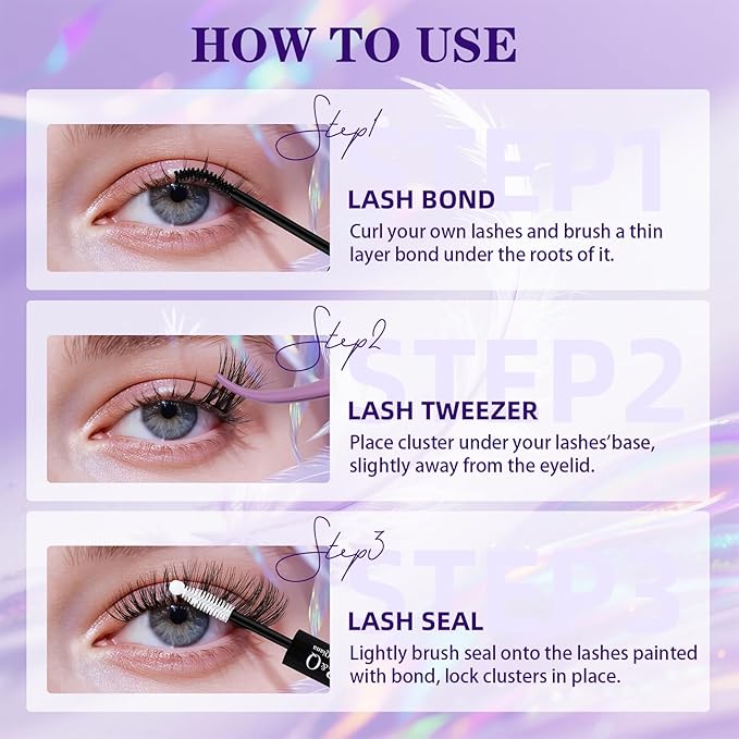 B&Q Lash Clusters Kit 144 pcs 5D Layered Volume Lash Extension Kit 8-18 mm Feathery Soft Lightweight Eyelash Clusters with Waterproof Bond and Seal Eyelash Applicator Remover (Set-Feath5D 02)