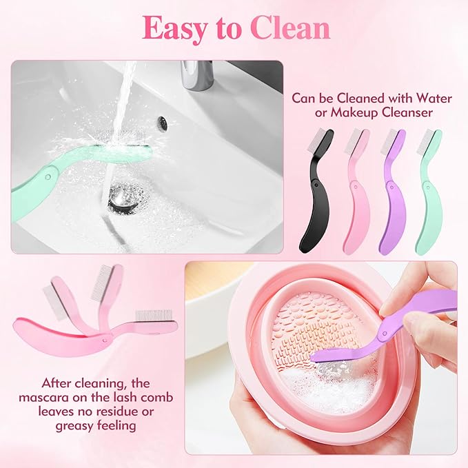 4-Pack Eyelash Combs, Eyelash Separator Tool for Clump-Free & Defined Lashes, Folding Lash Comb Eyelash Brush with Steel Comb Teeth