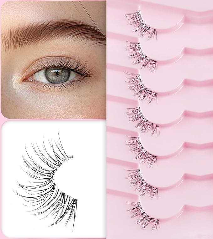 Half Lashes Natural Look 13MM Cat Eyelashes Clear Band False Eyelashes Wispy C Curl Corner Lashes Pack Soft Lash Strips 7 Pair Half Eyelash ChirpyLuna