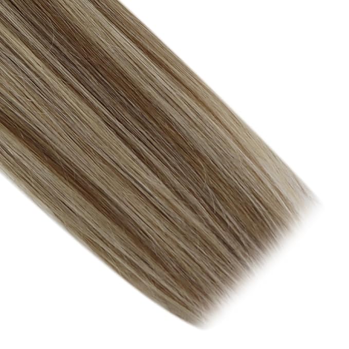 Full Shine Ktip Human Hair Extensions 24 Inch 50 Grams Medium Brown Ombre Ash Brown and Honey Blonde Keratin Tip Hair Extensions Long Straight Remy Hair add Length