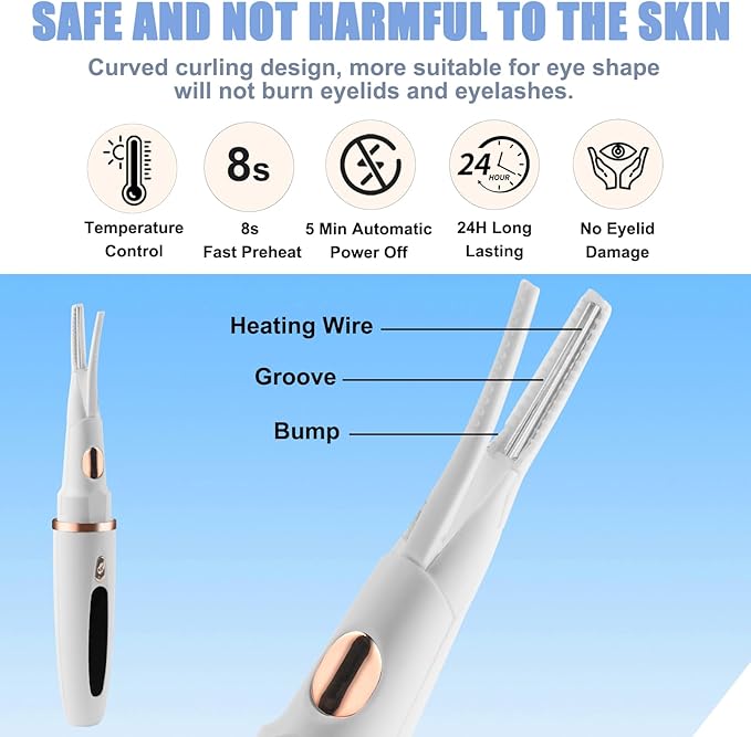 Heated Eyelash Curlers - 2 in 1 Clip- Type Heated lash Curler Best Seller Electric Eyelash Curler LED Display 3 Temp Settings for Makeup Tools USB Rechargeable Natural Curling 24H Long Lasting 11A